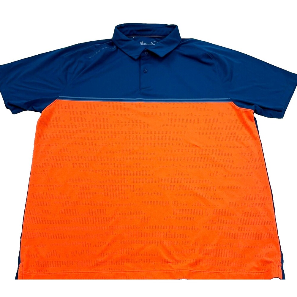 Under Armour Polo Shirt Men XL Orange Blue Loose Fit Performance Loose Fit *